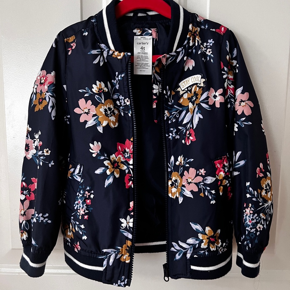 Carter's Kids Floral Jacket - Navy and Pink